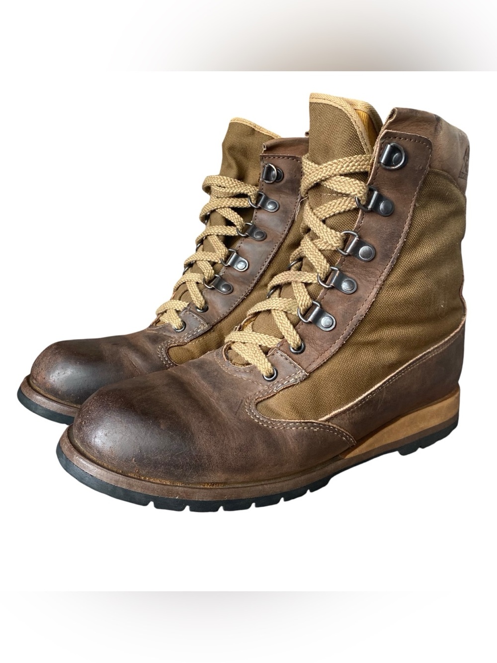Rocky Boots Canvas Leather Vintage Vibram Lace Up Brown Workwear Mens 8.5